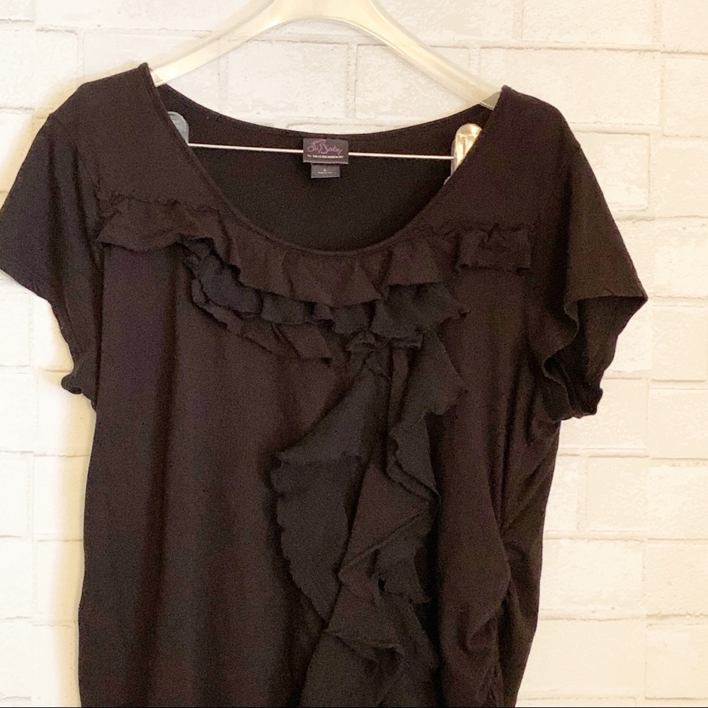 Motherhood Maternity Black Ruffled Ruched Top L - Picture 4 of 11